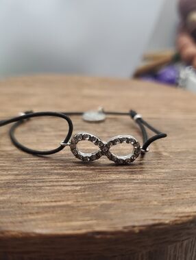 Infinity Crystal  Peace Cord Bracelet - Black B3505